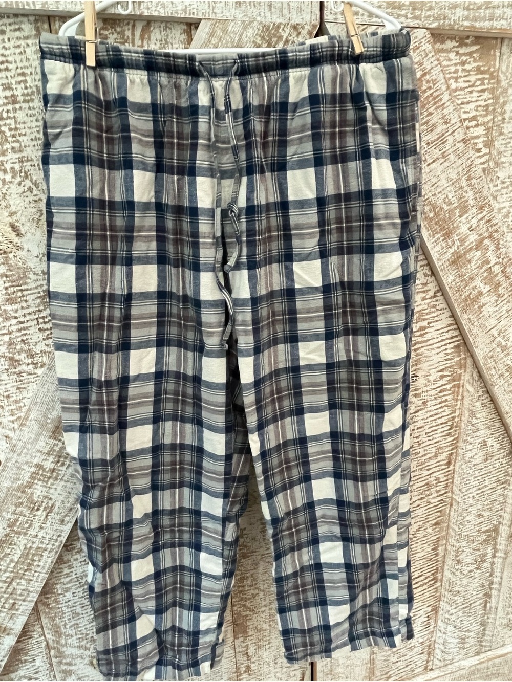 LL Bean Women’s Cotton Flannel Pajama Pants- Blue and Tan XL